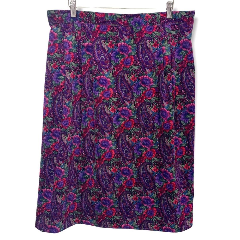 Vintage 90s Multicolor Corduroy Print Full Above Knee Skirt Size XL